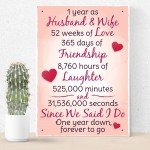 1st Wedding Anniversary Plaque Husband Wife Gift For Her Women 