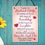 1st Wedding Anniversary Plaque Husband Wife Gift For Her Women 