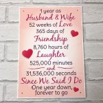 1st Wedding Anniversary Plaque Husband Wife Gift For Her Women 