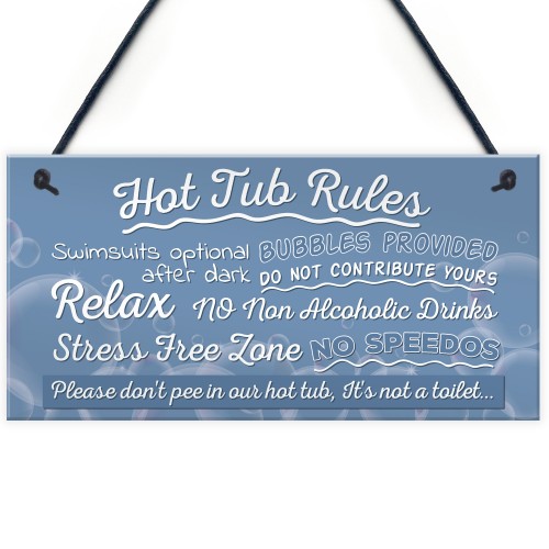 Hot Tub Rules Novelty Hanging Garden Shed Plaque Jacuzzi Pool
