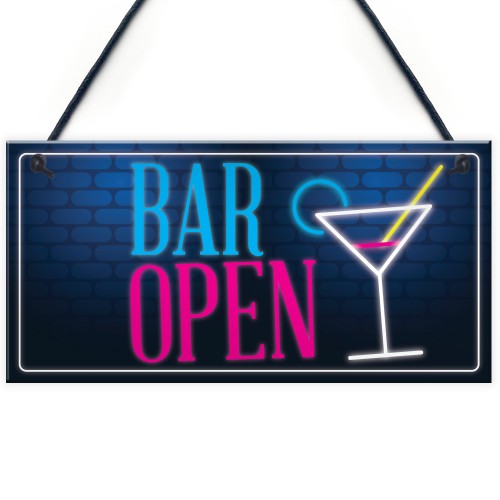 Bar Open Sign NEON EFFECT Home Bar Man Cave Pub Club Plaque