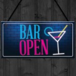 Bar Open Sign NEON EFFECT Home Bar Man Cave Pub Club Plaque