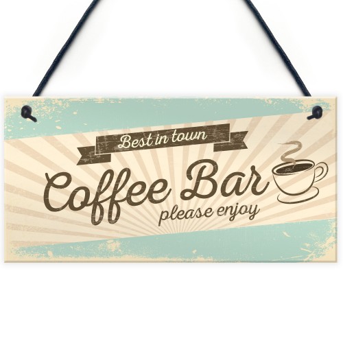 Coffee Bar Hanging Wall Plaque Home Decor Kitchen Cafe Sign