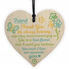 Friendship Sign Inspirational Shabby Chic Wooden Heart Plaque