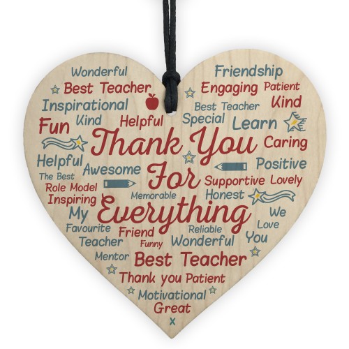Gift For Teacher Teaching Assistant Nursery Wood Heart Word Art 