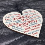 Gift For Teacher Teaching Assistant Nursery Wood Heart Word Art 