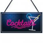 Cocktail Neon Effect Hanging Plaque Home Bar Pub Sign Friendship
