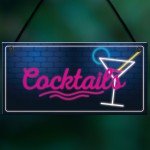 Cocktail Neon Effect Hanging Plaque Home Bar Pub Sign Friendship