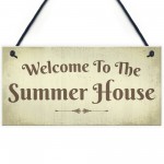 Welcome Summer House Plaque Hanging Shed Garden Sign Decor