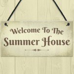 Welcome Summer House Plaque Hanging Shed Garden Sign Decor