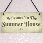 Welcome Summer House Plaque Hanging Shed Garden Sign Decor