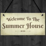 Welcome Summer House Plaque Hanging Shed Garden Sign Decor