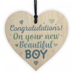Newborn Baby Boy Gift Present Christening Keepsake Wood Heart