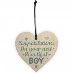 Newborn Baby Boy Gift Present Christening Keepsake Wood Heart