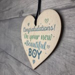 Newborn Baby Boy Gift Present Christening Keepsake Wood Heart