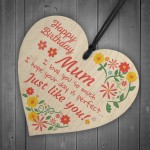 Handmade Happy Birthday Mum Wooden Heart Novelty Birthday Card