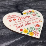 Handmade Happy Birthday Mum Wooden Heart Novelty Birthday Card