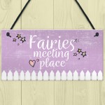 Garden Sign Fairies Meeting Place Hanging Shed SummerHouse 