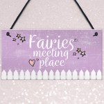 Garden Sign Fairies Meeting Place Hanging Shed SummerHouse 