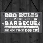 BBQ Rules Garden Wall Plaque Pub Bar Home Sign Man Cave Gift