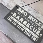 BBQ Rules Garden Wall Plaque Pub Bar Home Sign Man Cave Gift