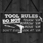 Funny Tool Rules Garage Man Cave Workshop Sign Gift For Him