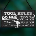 Funny Tool Rules Garage Man Cave Workshop Sign Gift For Him