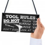 Funny Tool Rules Garage Man Cave Workshop Sign Gift For Him