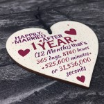 1 Year Anniversary Married Wooden Hanging Heart Sign Keepsake