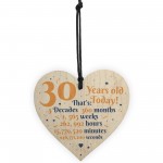 Novelty 30th Birthday Gift Wooden Heart Plaque Friendship Gift