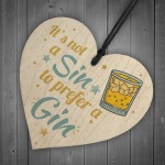 Gin Sign Wood Hanging Heart Plaque Kitchen Alcohol Gift Garden 