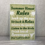 Summer House Rules Hanging Wall Plaque Garden Shed Sign Gift