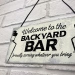 Backyard Bar Garden Plaque Alcohol Man Cave Vintage Beer Gin