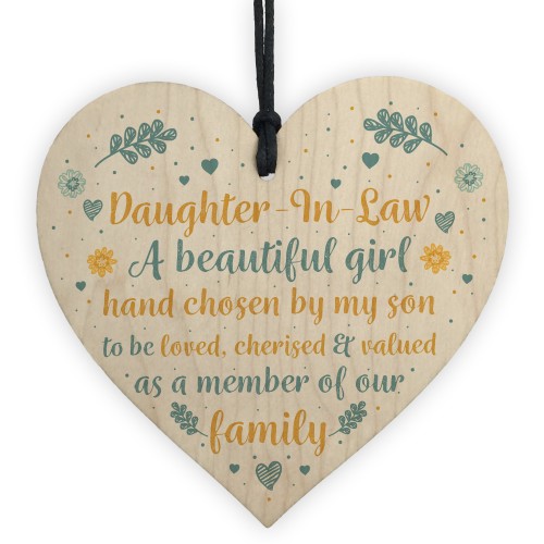 Daughter In Law Gift Handmade Wooden Heart Plaque Birthday