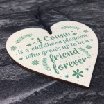 Cousin Friendship Gift Wooden Heart Plaque Keepsake Birthday
