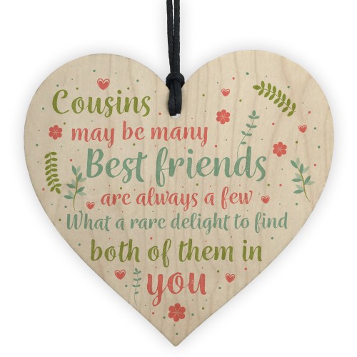 Best Friend Cousin Gift Wooden Heart Keepsake Sign Family Plaque