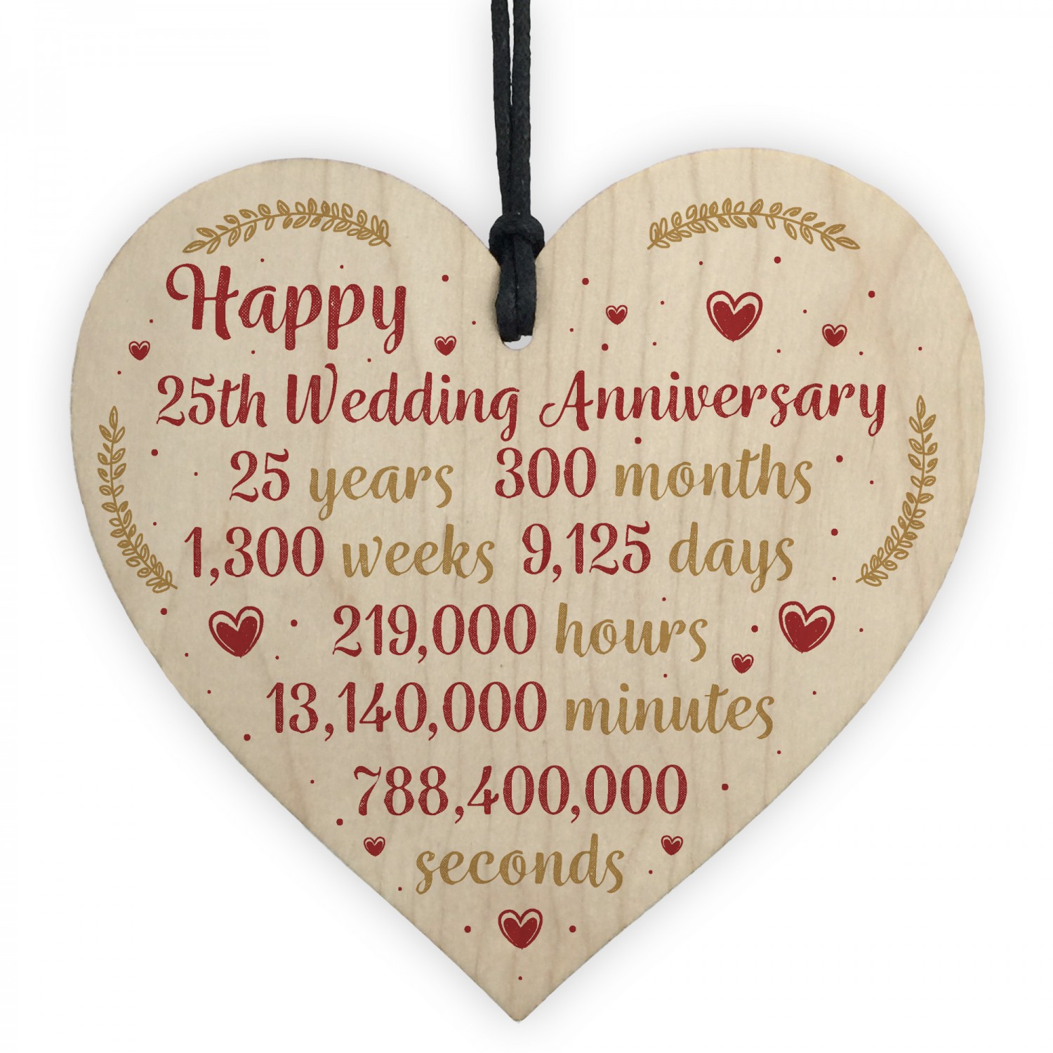 Happy 25th Wedding  Anniversary  Card Gift Heart Twenty Five 