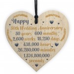 Happy 50th Wedding Anniversary Sign Card Gift Heart Fifty Years 