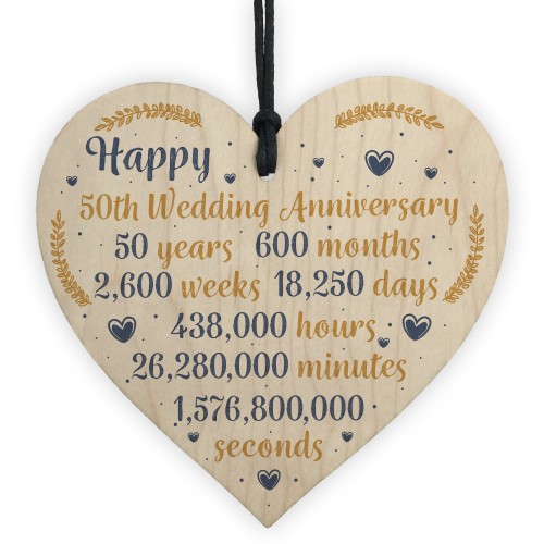 Happy 50th Wedding Anniversary Sign Card Gift Heart Fifty Years 