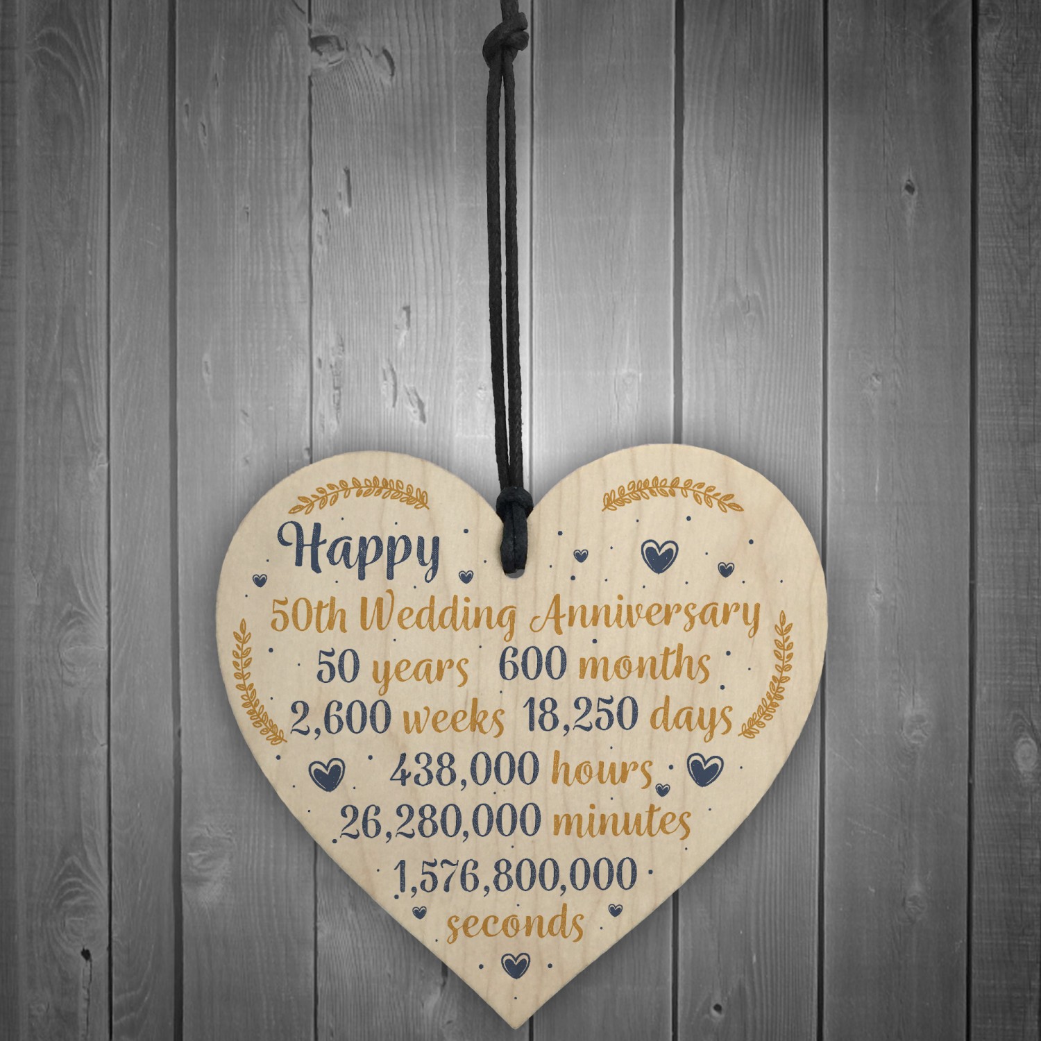 Happy 50th Wedding Anniversary Sign Card Gift Heart Fifty