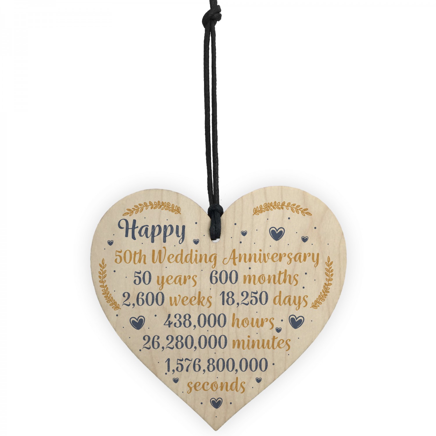 Happy 50th Wedding Anniversary Sign Card Gift Heart Fifty Years