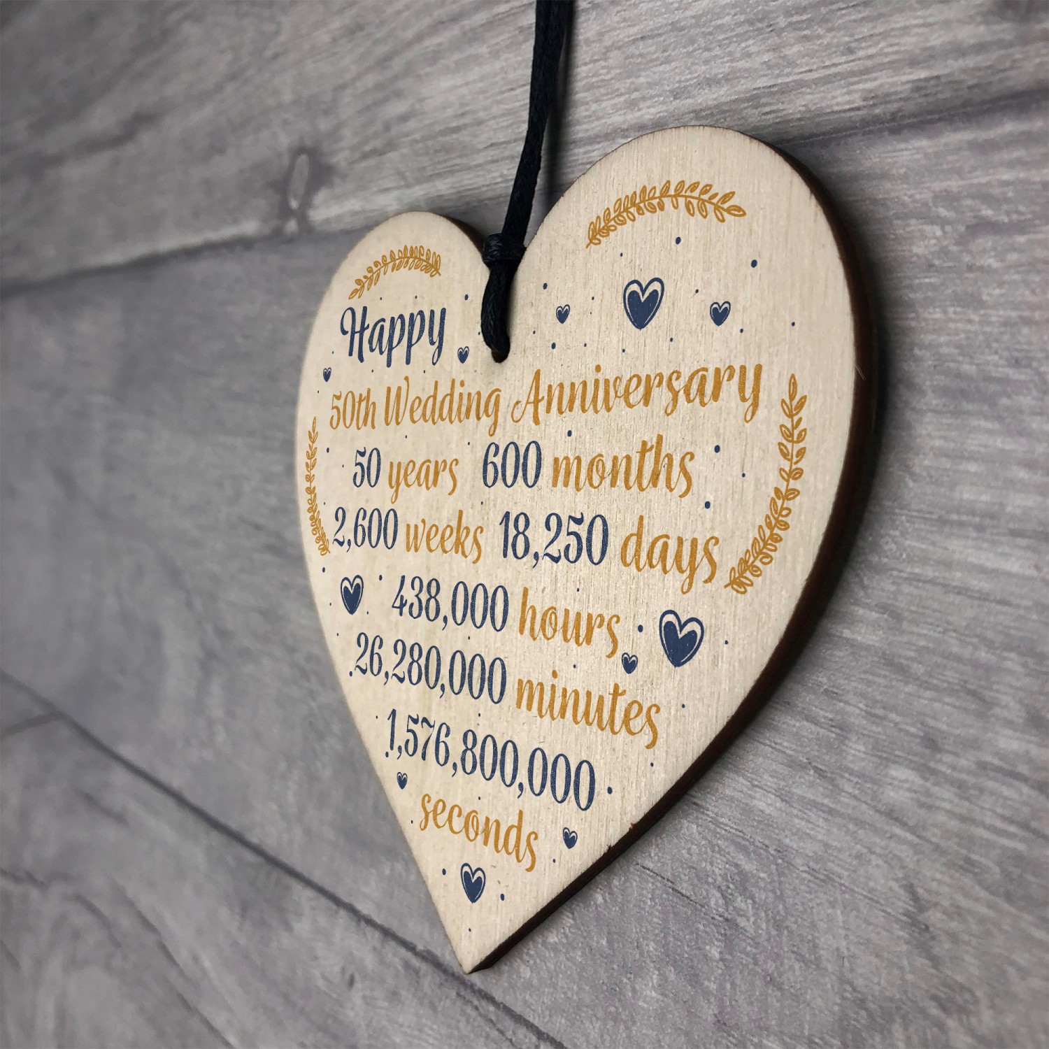 Happy 50th Wedding Anniversary Sign Card Gift Heart Fifty Years