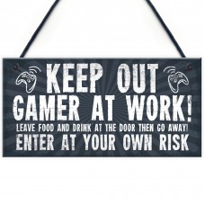 Funny Sign Keep Out Gamer At Work Man Cave Door Wall Plaque