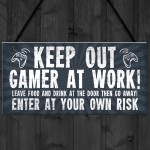 Funny Sign Keep Out Gamer At Work Man Cave Door Wall Plaque