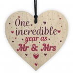 1st Wedding Anniversary Gift Wooden Heart Mr And Mrs One Year