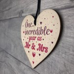 1st Wedding Anniversary Gift Wooden Heart Mr And Mrs One Year