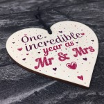 1st Wedding Anniversary Gift Wooden Heart Mr And Mrs One Year