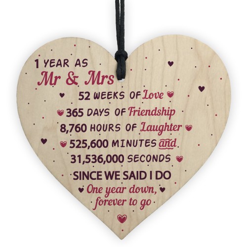 1st Wedding Anniversary Gift Wood Heart Mr And Mrs Wedding Gift