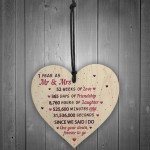 1st Wedding Anniversary Gift Wood Heart Mr And Mrs Wedding Gift