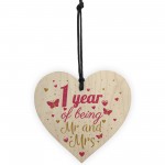 1 Year Anniversary Wooden Heart Plaque Mr And Mrs Wedding Gift